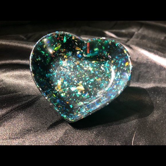 Other - Black & Rainbow Glitter Heart Or Square Ring Dish